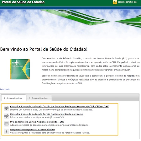 Emissão da segunda via do número do Cartão do SUS pode ser feita pela internet, pesquisa é feita pelo nome completo do paciente (divulgação)