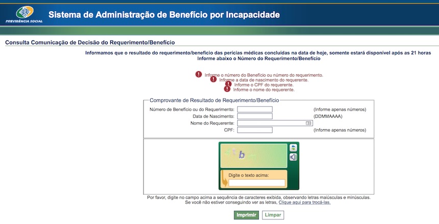 INSS resultado de Perícia